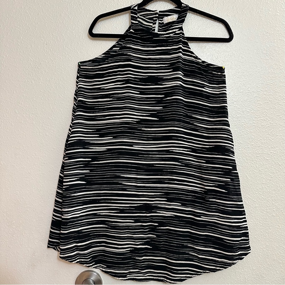 AVA SKY Fighting Eel black white brush stroke stripe sleeveless Top/Mini Dress?